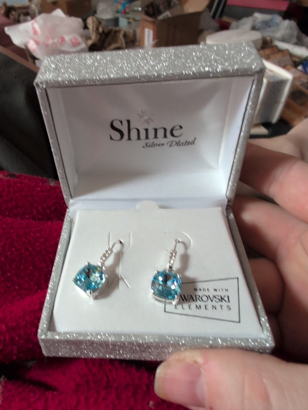 Shine Silver-Plated Blue Crystal Drop Earrings